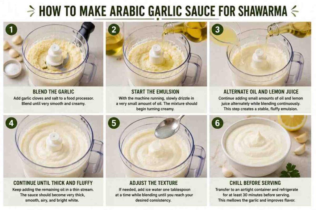 arabic garlic sauce for shawarama making step
