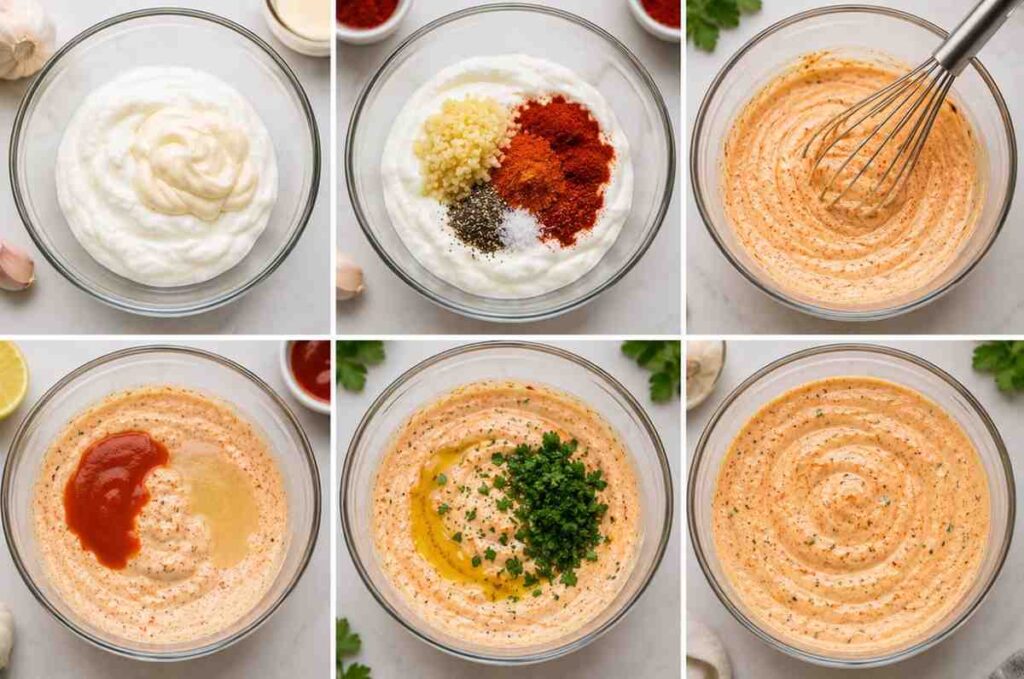 making step of spicy shawarma sauce