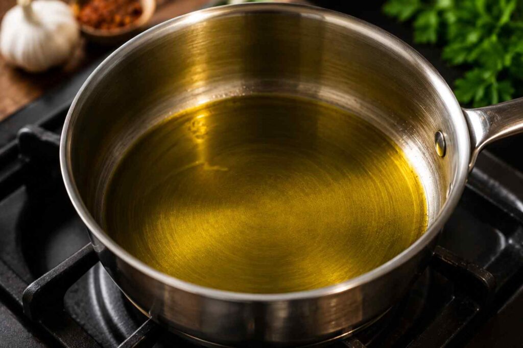 heat the olive oil for Seafood Boil Sauce Without Butter