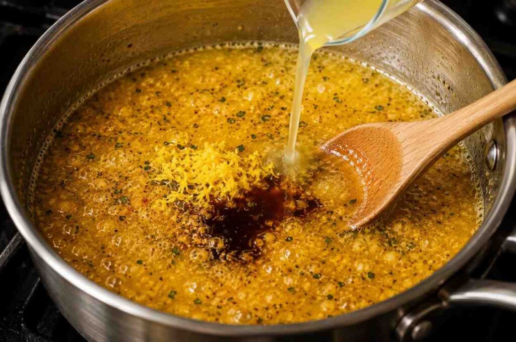 adding lemon in Lemon garlic seafood boil sauce