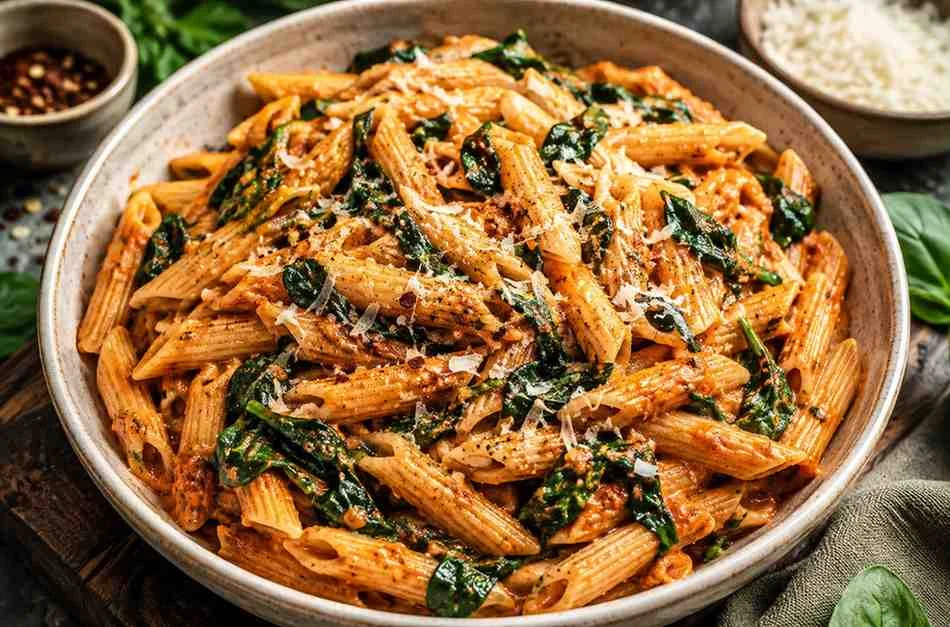Red pesto spinach pasta