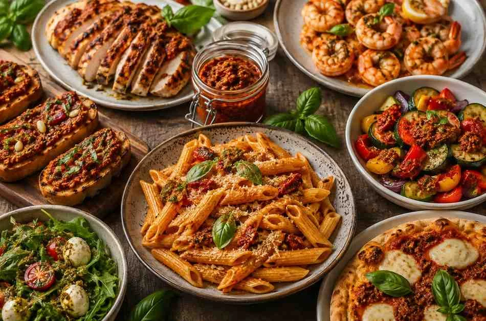 differenet dishes to serve with red pesto sauce